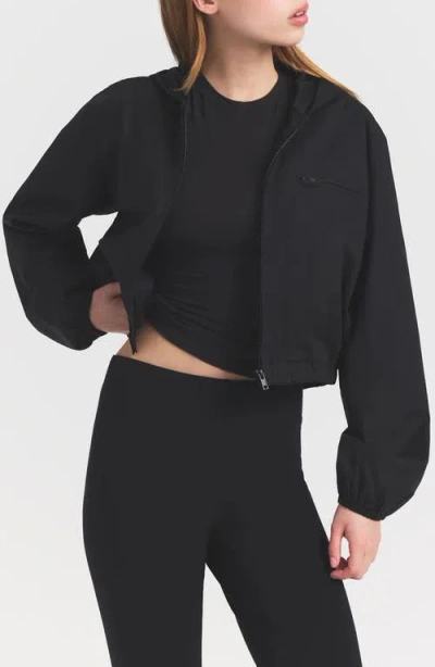 Skims Swiss Cotton Crop Zip Hoodie In Black