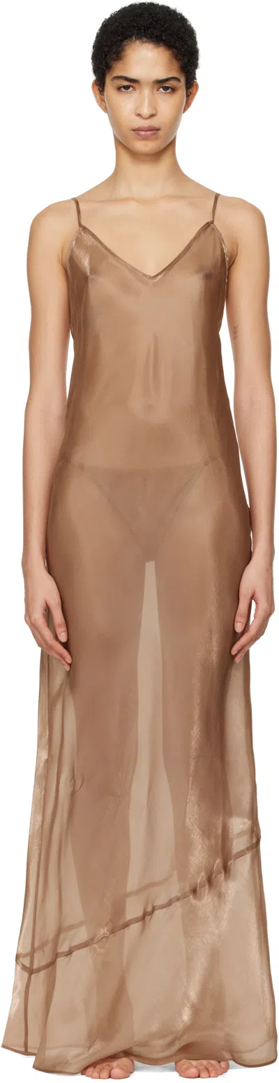 Skims Tan Liquid Organza Cami Long Maxi Dress In Sienna