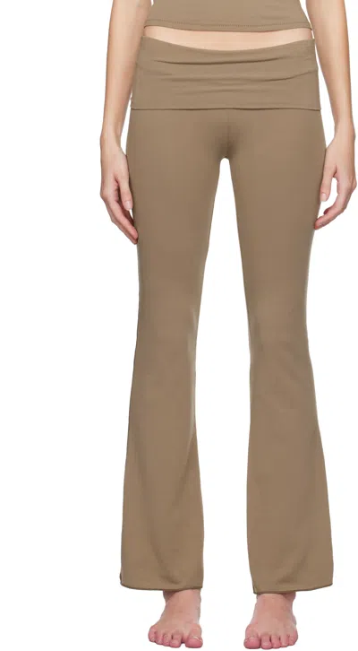 Skims Taupe Cotton Jersey Foldover Lounge Pants In Truffle