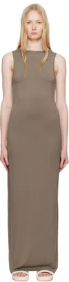 Skims Taupe Smooth Layers Long Boat Neck Maxi Dress In Brown