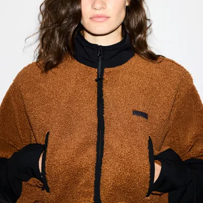 Skims Teddy Funnel Neck Cropped Jacket In Brown