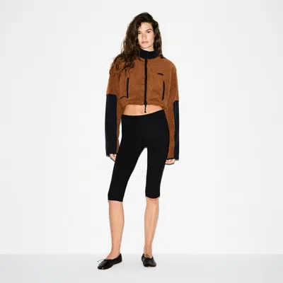 Skims Teddy Funnel Neck Cropped Jacket In Brown