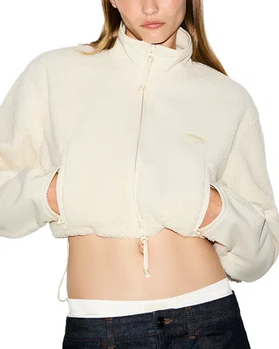 Skims Teddy Funnel Neck Cropped Jacket In White