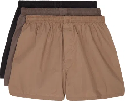 Skims Three-pack Multicolor Cotton Poplin Boxers In Umber Multi
