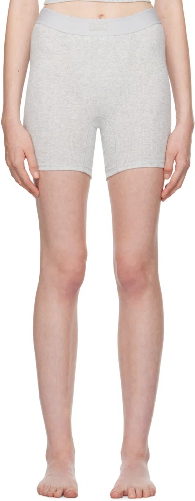 Skims Grey Cotton Rib Boy Shorts In Light Heather Grey