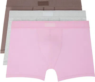 Skims Three-pack Multicolor  Cotton 3 Boxer Briefs In Bubblegum Umber Mult