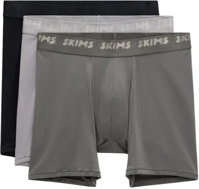 Skims Three-pack Multicolor  Stretch 5 Boxer Briefs In Gunmetal Multi