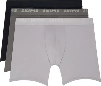 Skims Three-pack Multicolor  Stretch 5 Boxer Briefs In Gunmetal Multi