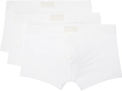 Skims Three-pack White  Cotton 3 Boxer Briefs In Chalk