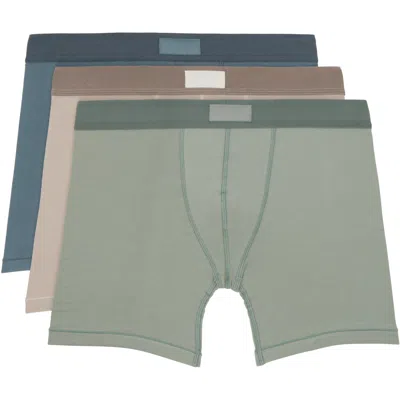 Skims Three-pack Blue  Cotton 5 Boxer Briefs In Stone Multi