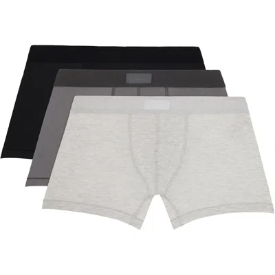 Skims Three-pack Gray  Cotton 3 Boxer Briefs In Multi