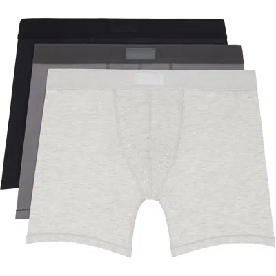 Skims Three-pack Gray  Cotton 5 Boxer Briefs In Multi