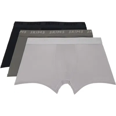 Skims Three-pack Multicolor  Stretch 3 Boxer Briefs In Gunmetal Multi