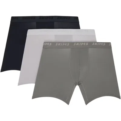 Skims Three-pack Multicolor  Stretch 5 Boxer Briefs In Gunmetal Multi
