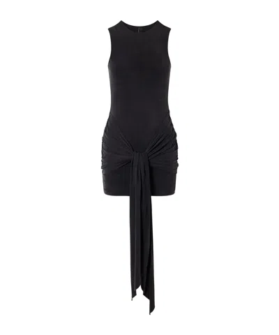 Skims Tie-detailed Stretch Cupro-jersey Wrap Mini Dress In Black