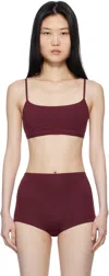 Skims Two-pack Red & Burgundy Cotton Jersey Scoop Bralettes In Plat Mirr Cran Wine