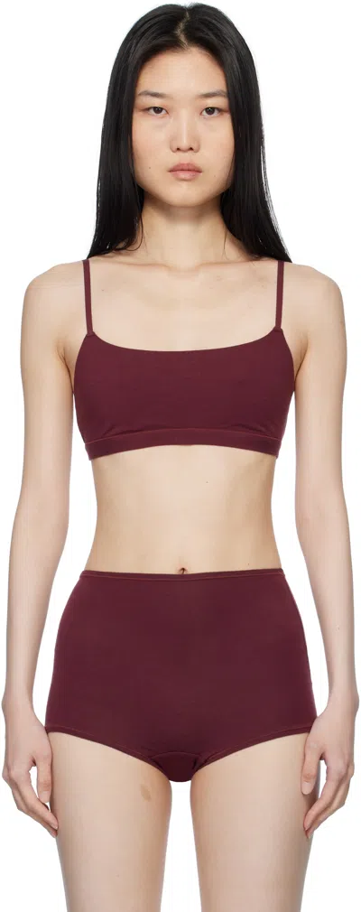 Skims Two-pack Red & Burgundy Cotton Jersey Scoop Bralettes In Plat Mirr Cran Wine