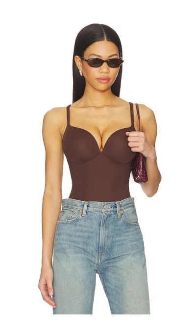 Skims Ultimate Body Shapewear Push-up Thong Bodysuit In Brown