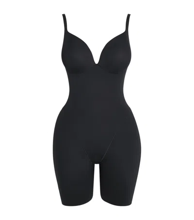 Skims Ultimate Padded Mid-thigh Bodysuit In Black