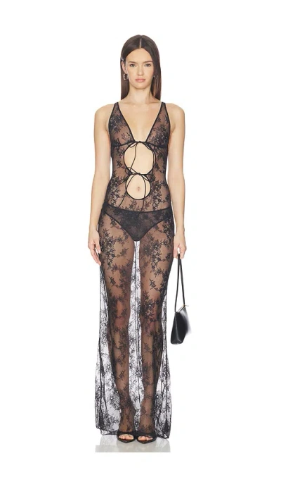 Skims Ultra Fine Lace Long Slip Dress In Black