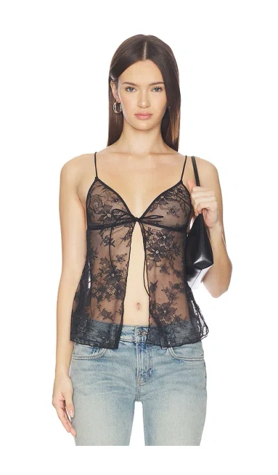 Skims Ultra Fine Lace Open Front Cami Top In Black