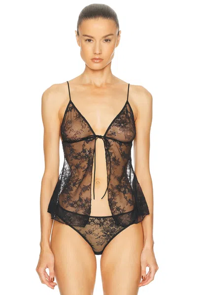Skims Ultra Fine Lace Open Front Cami Top In Black