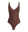 Skims Sleeveless Deep V-neck Thong Bodysuit In Cocoa