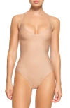 Skims Unlined Plunge Thong Bodysuit In Brown
