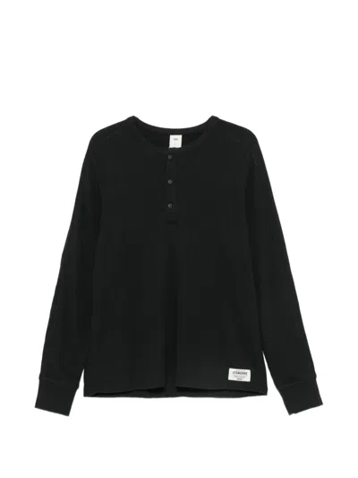 Skims Waffle-knit Henley Sweater In Black