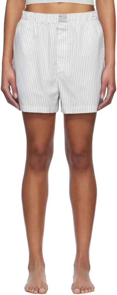 Skims Boxer Striped Cotton-poplin Shorts In Zen Blue Stripe