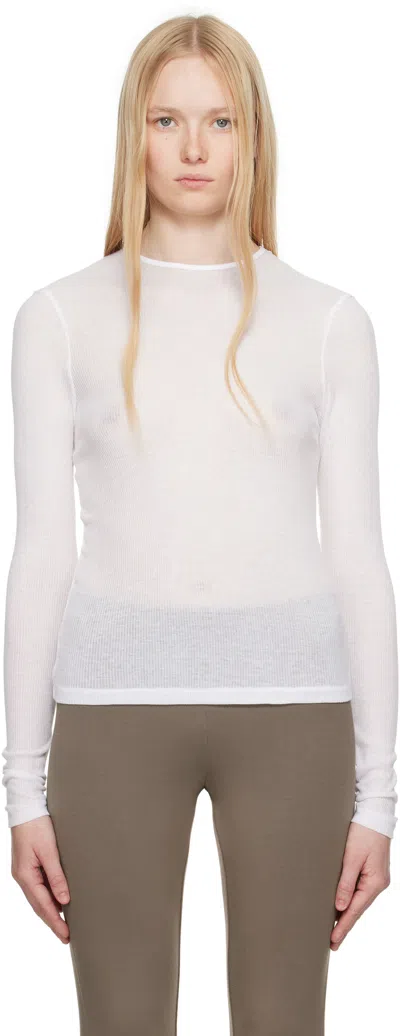 Skims White Sheer Cotton Long Sleeve T-shirt