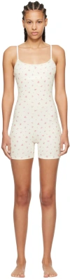 Skims White Soft Lounge Lace Romper In Neon Orchid Rose