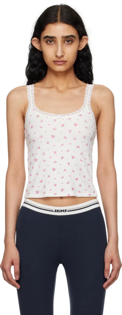 Skims White Soft Lounge Lace Tank Top In Neon Orchid Rose
