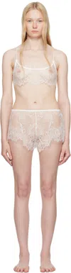 Skims White Ultra Fine Lace Bralette & Short Set In Marble