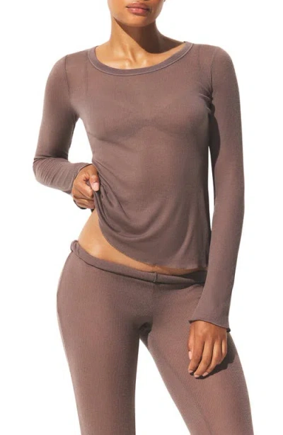 Skims Wide Crewneck Long Sleeve Top In Neutral