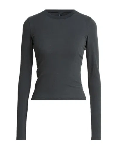 Skims Woman T-shirt Charcoal Size M Cotton, Elastane In Gray