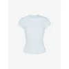 Skims Womens Celeste Short-sleeved Lace-trim Stretch-woven T-shirt In Opal