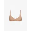 Skims Womens Clay Wireless Form Logo-embossed Plunge Stretch-cotton Bra