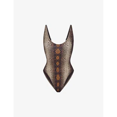Skims Womens Desert Snake Print Signature Swim Snake-print Stretch Recycled-nylon Swimsuit