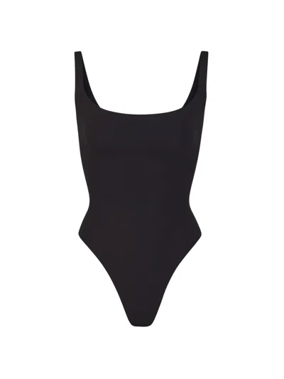 Skims Womens Onyx Scoop-neck Low-back Recycled Stretch-nylon Swimsuit In Brown