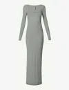 Skims Soft Lng Rib Ls Dress In Heather Grey