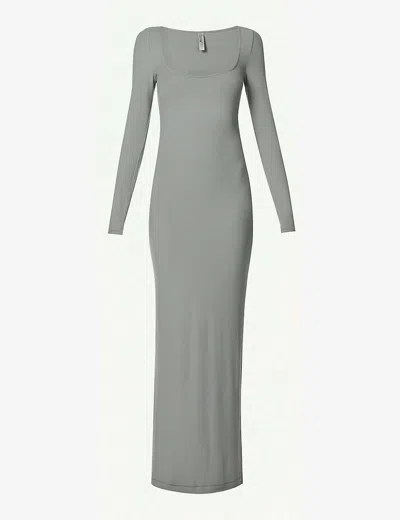 Skims Soft Lng Rib Ls Dress In Heather Grey