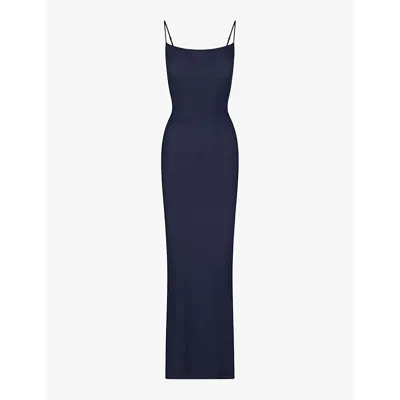 Skims Womens Navy Soft Lounge Scoop-neck Stretch-modal Maxi Slip Dress In Blue