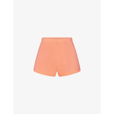 Skims Womens Neon Orange Light French Terry Relaxed-fit Cotton-blend Shorts