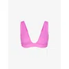 Skims Womens Neon Orchid Signature Swim Plunge Stretch Recycled-nylon Bikini Top