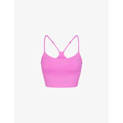 Skims Womens Neon Orchid Signature Swim Racer-back Stretch Recycled-nylon Bikini Top