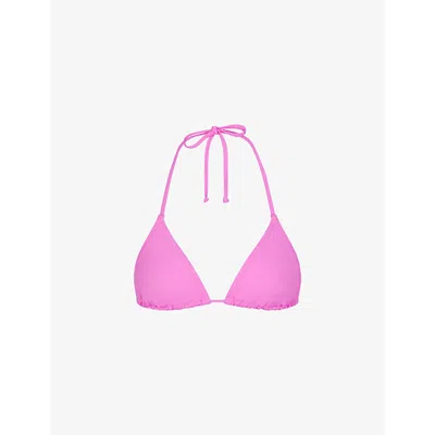 Skims Womens Neon Orchid Signature Swim Triangle Padded Stretch Recycled-nylon Bikini Top