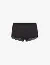 Skims Womens Onyx Fits Everybody Lace-trim Stretch-woven Boy Shorts In Onyx