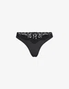 Skims Womens Onyx Fits Everybody Lace-trim Stretch-woven Thong In Onyx