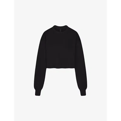 Skims Womens Onyx Loose-fit Cropped Cotton-blend Sweatshirt